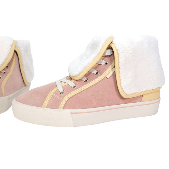 Coach Womens Suede Fold Over Sherpa High Tops-Womens 8.5-Vanilla / Pale Pink-NIB - Picture 4 of 12